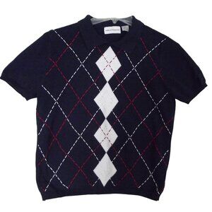 Alfred Dunner Sweater Womens Size Small blue argyle embroidered Patriotic collar